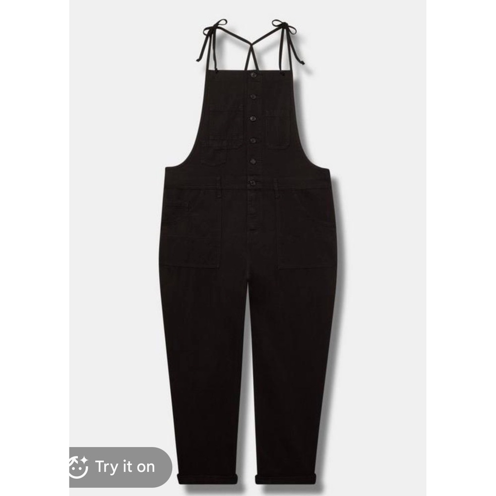 Torrid Womens Black Twill Button Front Tie Overalls Plus Size 20R Dungarees